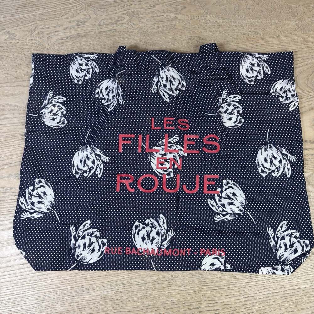 ROUJE Paris Les Filles En Floral Market Packavle Reusable Bag White Black Tote